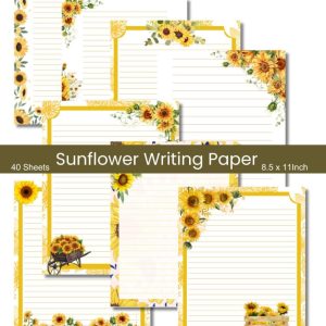 40 Sheets Sunflower Writing Paper: Stationery Letterhead Stylish Paper, Personalised Invitations, Watercolor Floral Unique Notes: Running Daily Supplies, 8 Designs, 8.5 x 11 Inch