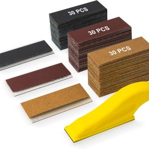 90PCS Premium Micro Detail Sander Kit, Updated 3-in-1 Mini Hand Sanding Block, 60-400 Grit Sandpaper for Wood Crafts, Tight Spaces, and DIY Polishing Projects
